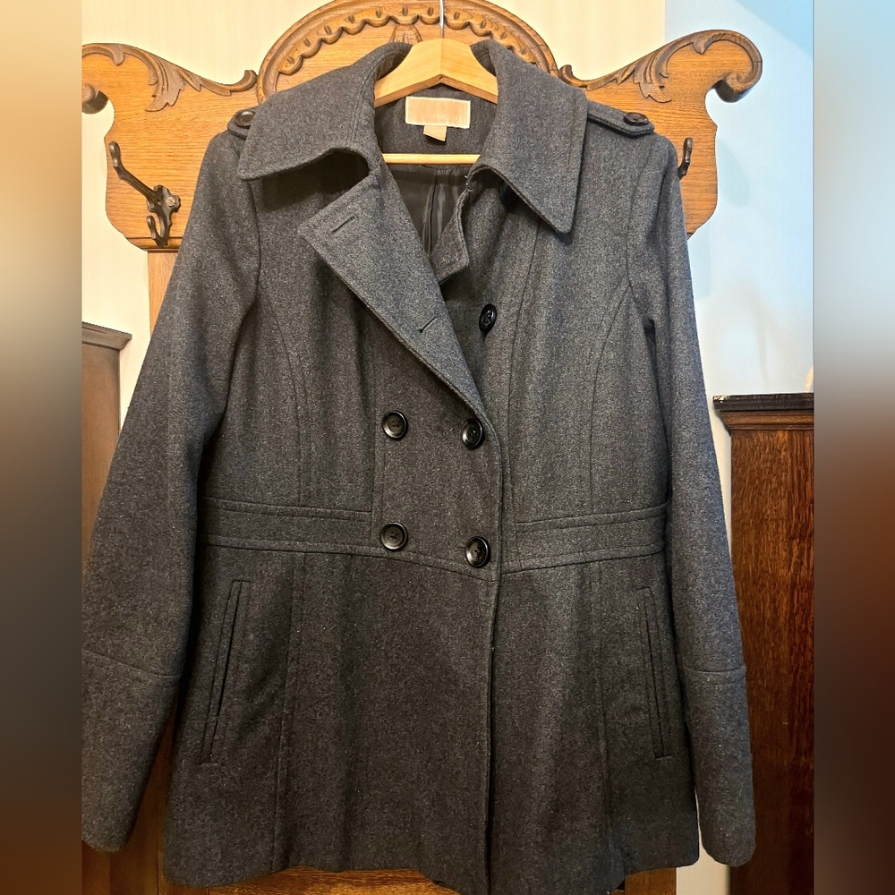 Michael Kors Charcoal Grey Wool Peacoat - Size Large